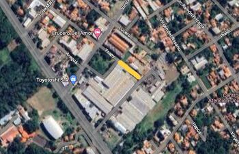 Mapa del tramo de calle sin salida que piden desafectar en San Lorenzo.