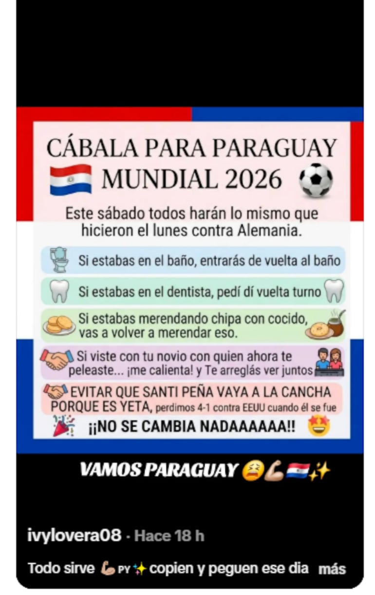 Cábalas para el partido de Paraguay contra Francia.