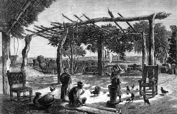 El Paraguay de mediados del siglo XIX. Un rancho paraguayo según un xilograbado del Illustrated London News (1865).