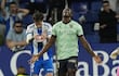 El delantero camerunés del Levante Etta Eyong se lamenta durante el partido de la jornada 32 de LaLiga que RCD Espanyol y Levante UD igularon sin goles este lunes en el RCDE Stadium.