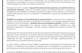 Asoban alerta riesgos de arbitrariedad en el proyecto Ley Nacional de Pagos.