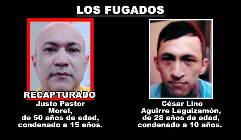 Justo Pastor Morel y César Lino Aguirre Leguizamón, asaltantes fugados el 19 de enero de 2026.