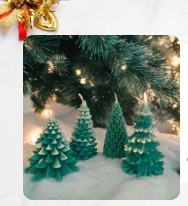 Otras creaciones de Jorge Puig, velas con forma de pinos. (Gentileza)