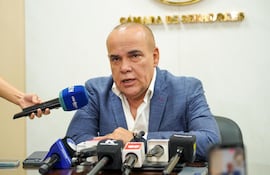 El presidente del Senado, Basilio Núñez, en la sala de prensa del Senado.