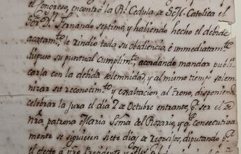 Informe sobre las fiestas celebradas en Villa Rica en 1808. Documento obrante en el Archivo Nacional de Asunción.