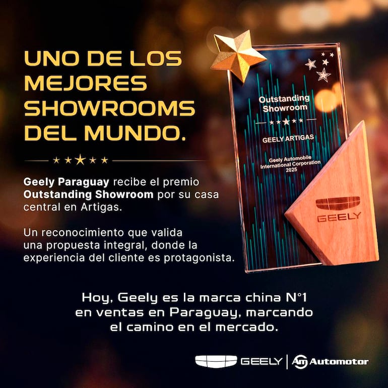 Geely Paraguay recibió el premio "Outstanding Showroom" por su casa central en Artigas en un evento global.