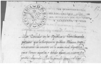 Decreto de Fundación de la Academia Literaria, 1841 (encabezado).