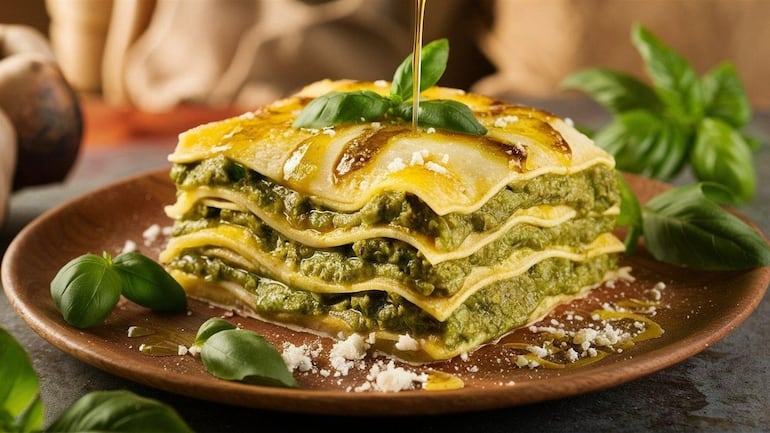Lasaña de pesto.