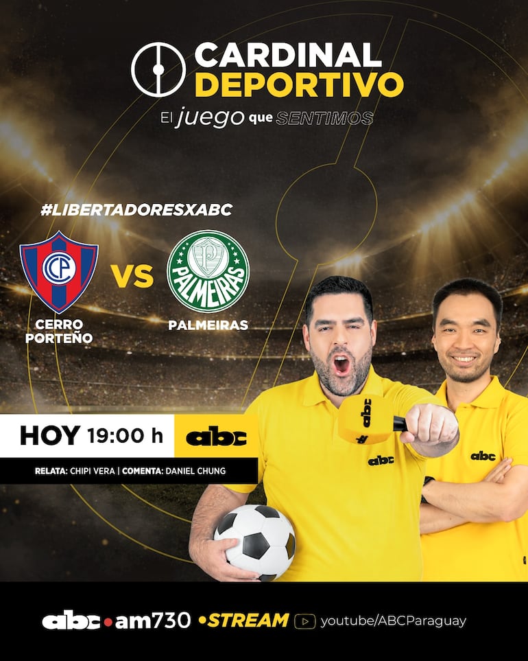 Cerro Porteño vs. Palmeiras, por ABC Cardinal 730 AM y ABC Paraguay en Youtube.