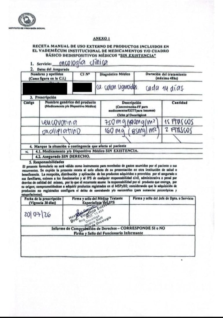 Familiares de un paciente renuncian la falta de medicamentos oncológicos en el IPS.