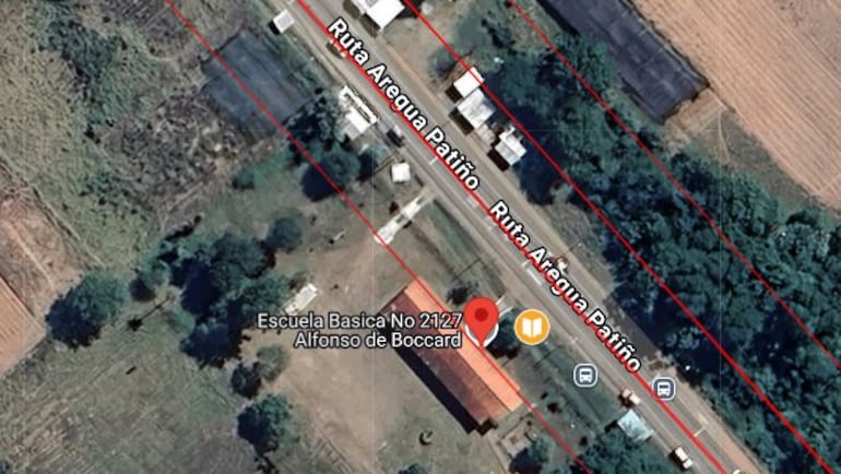 Las líneas rojas marcan el trazado de ampliación de la ruta PY02.