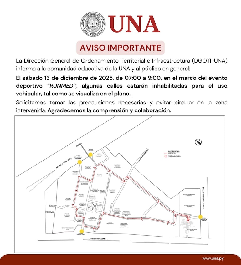 Calles cerradas por evento en el campus de la UNA.