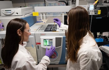 Allison Baczynski (izquierda), profesora adjunta de investigación de geociencias en Penn State, dirigió el estudio junto con la investigadora posdoctoral Ophélie McIntosh. Ambas utilizaron equipos especializados para estudiar la muestra y detectar glicina, el aminoácido más simple, una pequeña molécula de dos carbonos que constituye uno de los componentes básicos de la vida. Los análisis de las muestras del asteroide Bennu traídas a la Tierra en 2023 revelaron que contiene aminoácidos, las moléculas o 'ladrillos de la vida' que forman proteínas esenciales para la vida. Pero ¿de dónde proceden?