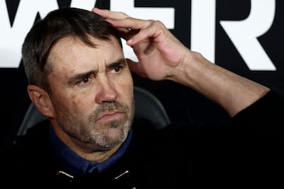 River Plate's head coach Eduardo Coudet gestures ahead of the Argentine Professional League 2026 Clausura football match between River Plate and Velez Sarsfield at MAS Monumental Stadium in Buenos Aires on August 23, 2026. (Photo by Alejandro PAGNI / AFP)