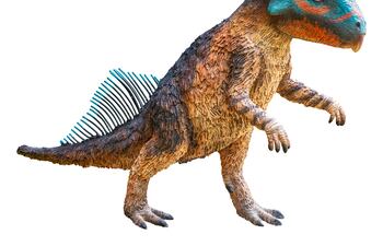 El Aquilops, pequeño dinosaurio ceratopsio que habitó lo que hoy es América del Norte durante el periodo Cretácico Inferior, ilustración.