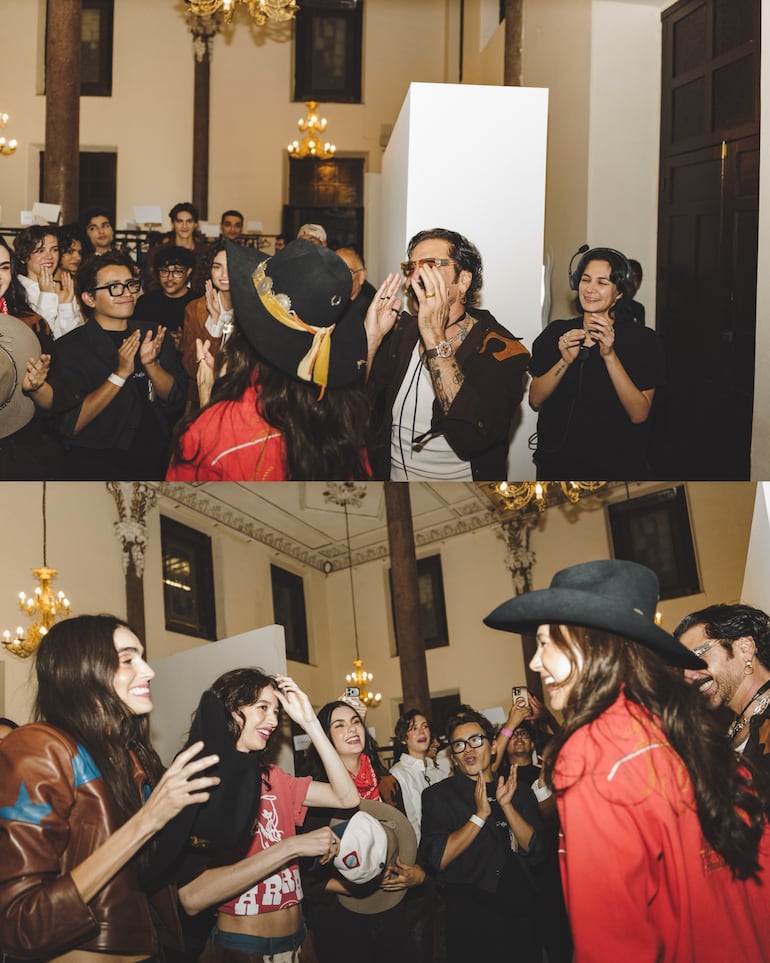 Alejandro Fernández y Karla Laveaga, felices con su equipo de trabajo en el Fashion Week México. (Instagram/Alejandro Fernández)