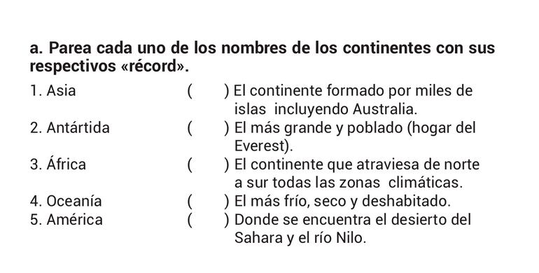 Parea cada uno de los nombres de los continentes con sus respectivos «récord».