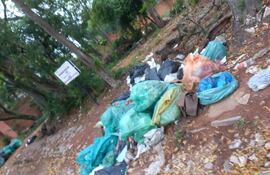 Desechos acumulados resaltan a metros de la Municipalidad de San Bernardino.