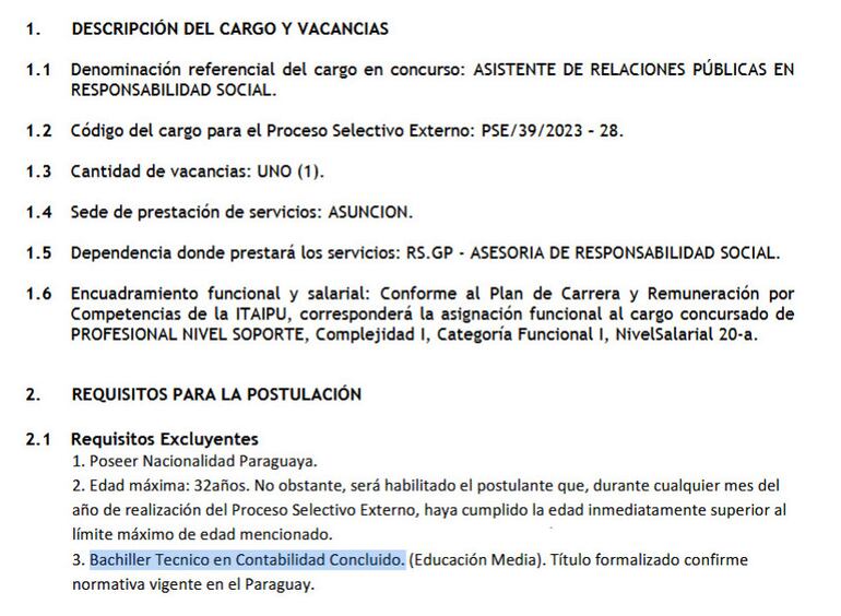 Sospechoso requisito para otro cargo.