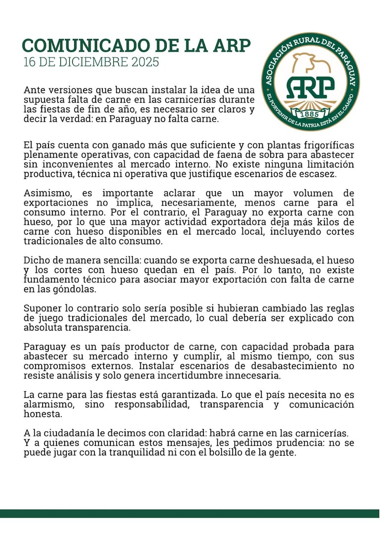Comunicado de la ARP