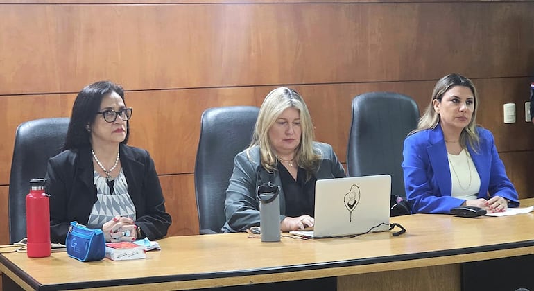 Tribunal de Sentencia Especializado en Delitos Económicos, presidido por Elsa García (c) e integrado por Sonia Sánchez (i) y Ana Rodríguez (d). 