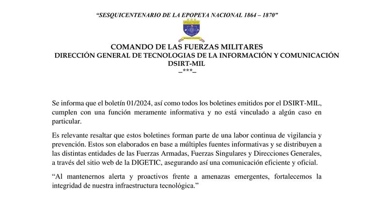 Comunicado del Comando de las Fuerzas Militares.