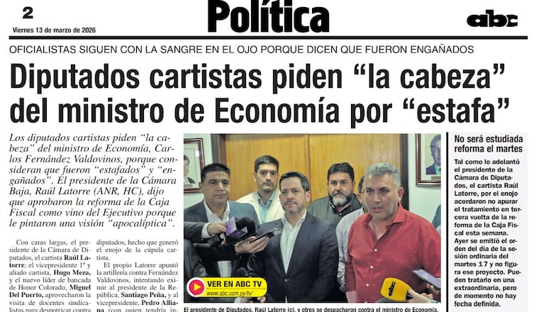 Página de nuestro medio en que los diputados cartistas expresan sus críticas contra el ministro de Economía Carlos F. Valdovinos.