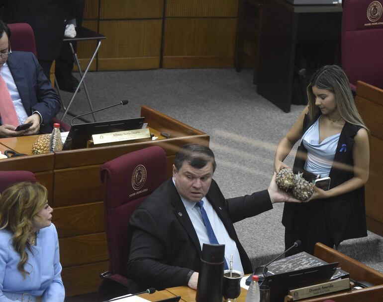 Dionisio Amarilla y dos piñas.