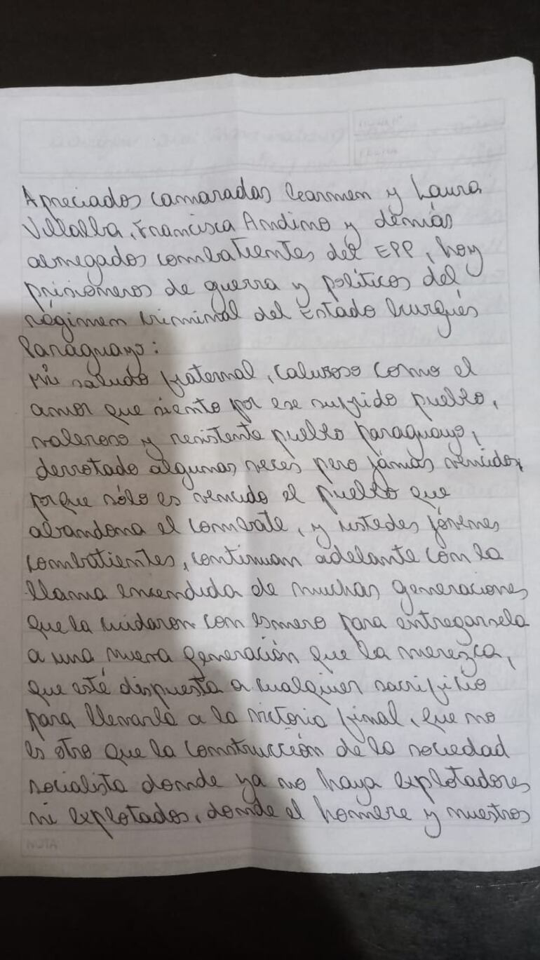 Primera parte de la segunda carta dirigida a miembros del EPP.