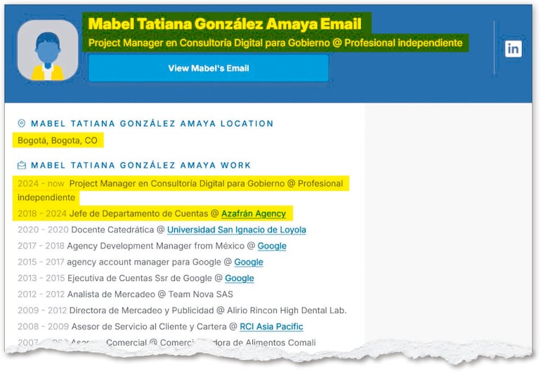 Tatiana González borró su cuenta de LinkedIn tras las publicaciones, pero quedaron huellas.