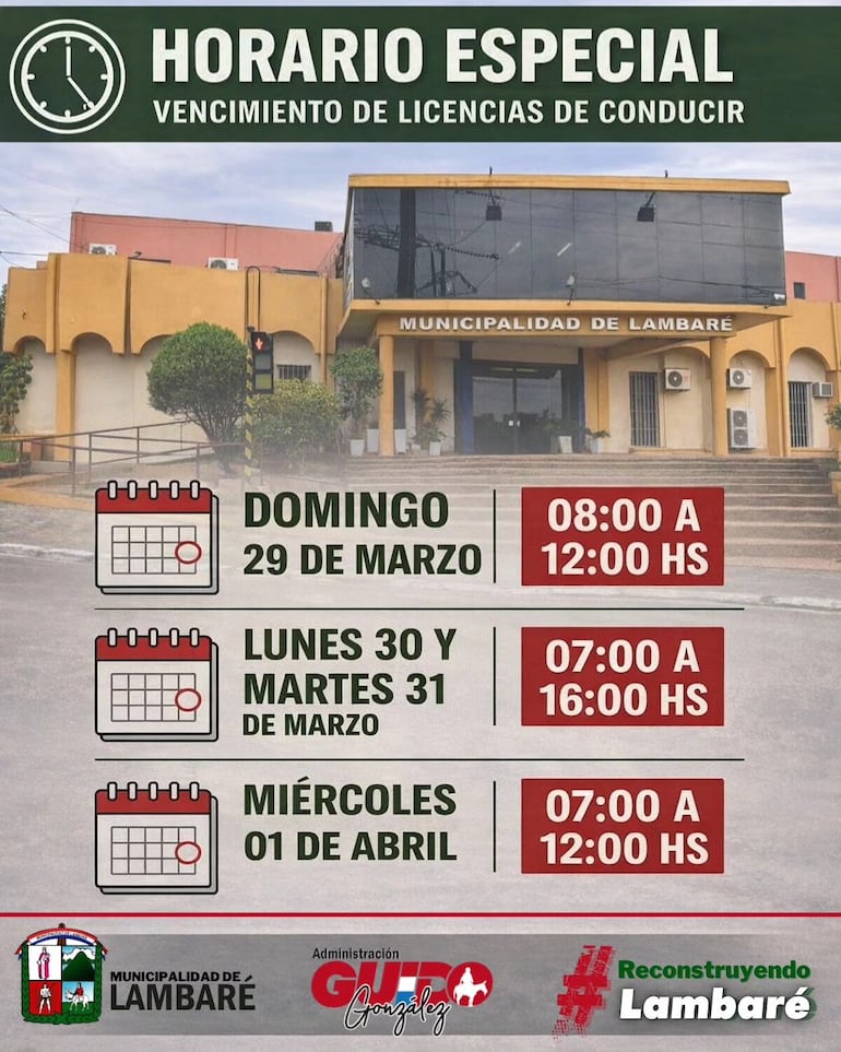 Horarios especiales para la renovación o revalidación de registros de conducir.