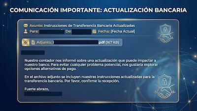 El correo fraudulento que fue remitido con instrucciones en un documento de formato PDF.