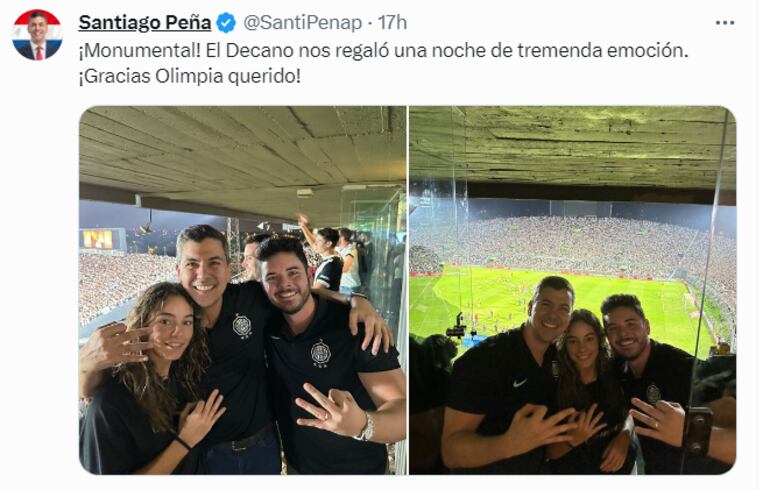 Publicación de Santiago Peña desde el estadio Defensores del Chaco.