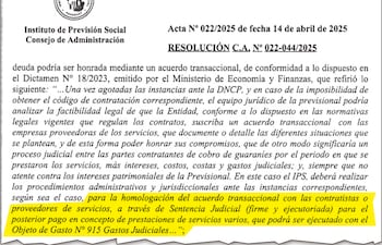 Parte del Dictamen N° 18/2023 elaborado por el MEF y agregada en las resoluciones del Consejo de Administración del IPS donde se aprobaron los “acuerdos extrajudiciales”.