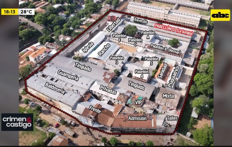 Vista y mapa del penal de Tacumbú. Programa Crimen y Castigo.