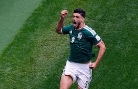 Mexico's forward #09 Raul Jimenez celebrates scoring his team's second goal during the 2026 World Cup Group A football match between Mexico and South Africa at the Mexico City Stadium in Mexico City on June 11, 2026. (Photo by Rodrigo OROPEZA / AFP)