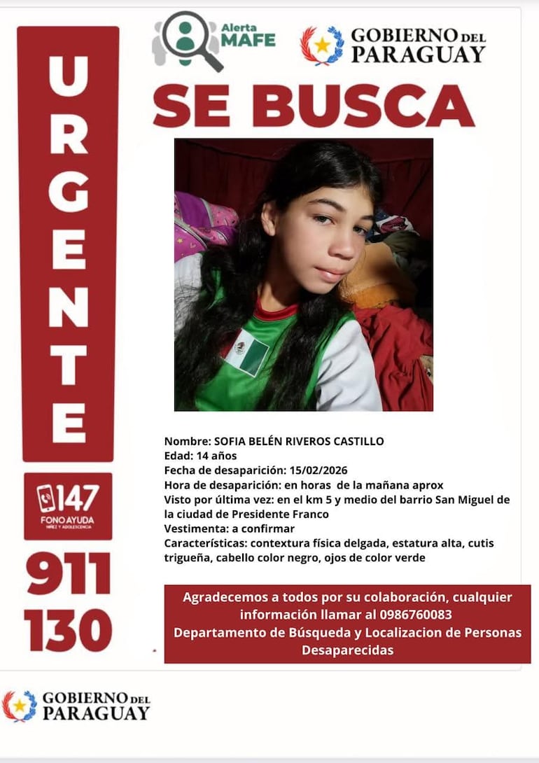 Foto de Sofía Riveros, adolescente desaparecida