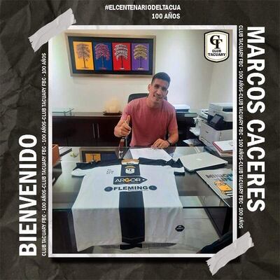 Marcos Antonio Cáceres, durante la firma del contrato en Tacuary.