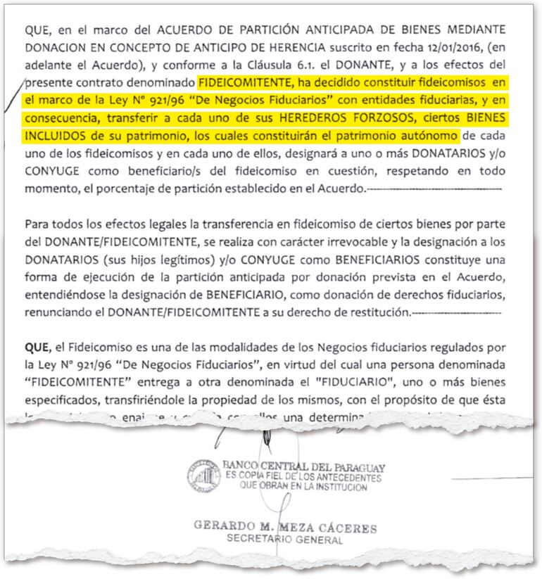 En el considerando del contrato de fideicomiso se consignó de manera  contundente que Nicolás  Leoz decidió transferir sus bienes a sus herederos. La Fiscalía mintió en su acusación.