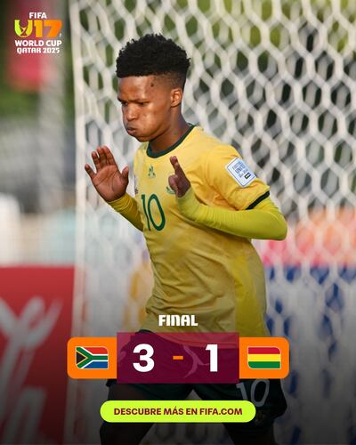 Bolivia debutó con derrota (1-3) en el Mundial Sub 17 anfe Sudáfrica, que jugó con un hombre menos por mas de una hora.