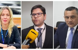 Los fiscales Belinda Bobadilla, Jorge Arce y Leonardi Guerrero, encargados del caso conocido como "la mafia de los pagarés".