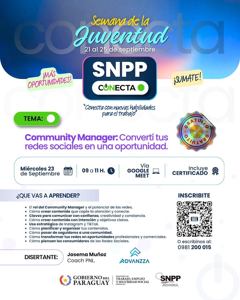 Flyer de presentación e inscripción al curso de Community Manager.