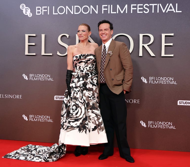 El actor irlandés Andrew Scott y la actriz británica Billie Piper en el estreno de 'Elsinore' y a la gala de inauguración del BFI London Film Festival 2026. (EFE/EPA/ANDY RAIN)
