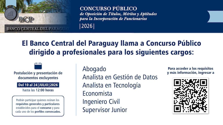 Continúa abierta la convocatoria para el concurso público del BCP.