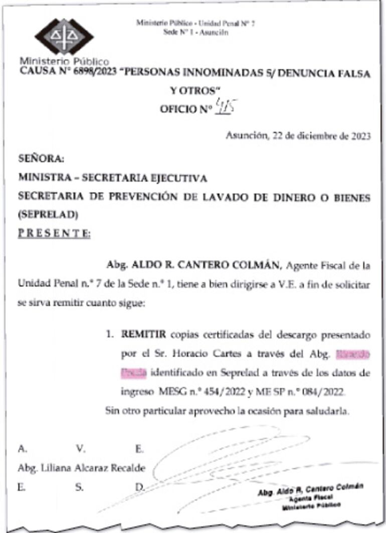 El fiscal investigado también pidió  copia de la denuncia de Santiago Peña contra Espínola.