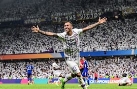 El paraguayo Alejandro Romero Gamarra, futbolista del Al Ain, celebra un gol en el partido frente a Yokohama Marinos por la final de vuelta de la Liga de Campeones de Asia.
