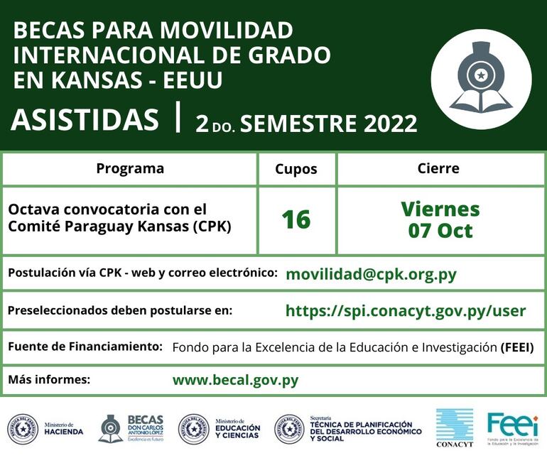 El programa de Becas Carlos A. López tiene oportunidades de estudio para realizar un semestre en alguna universidad de Kansas, Estados Unidos.