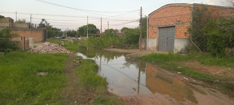 Una calle en el Barrio San Luis, de Mariano Roque Alonso, lleva inhabilitada casi un año al paso de vehículos.