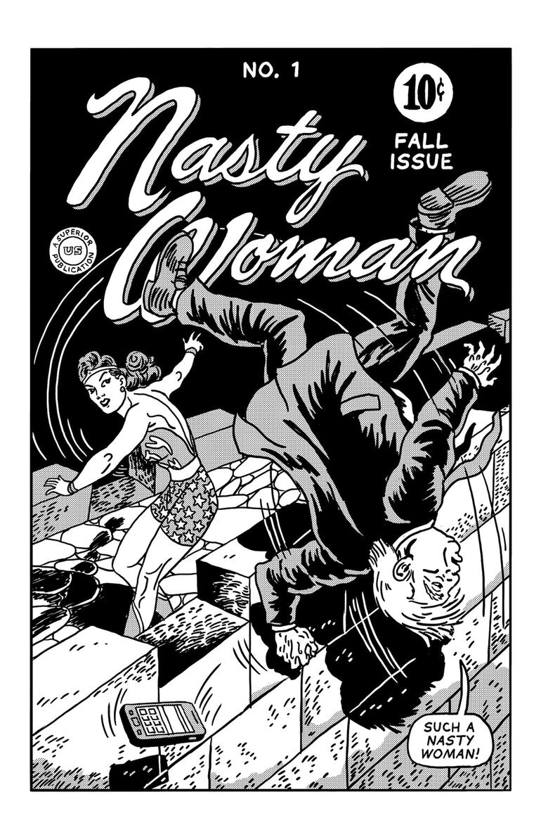 Cómic de R. Sikoryak, al estilo de H. G. Peter, de su serie "Unquotable Trump"