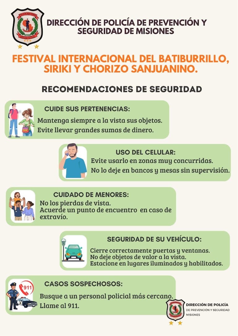 Recomendaciones a tener en cuenta de la Policía Nacional.